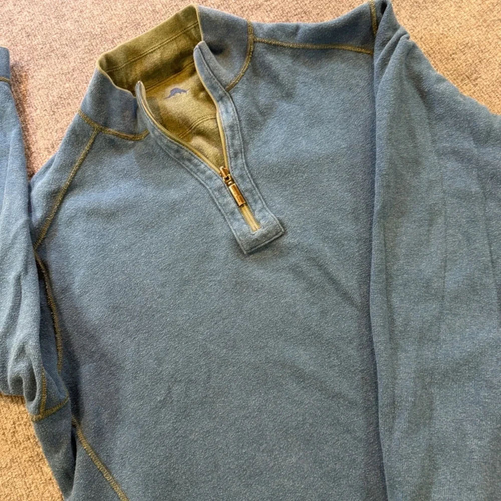 Tommy Bahama Mens Reversible Quarter Zip Pullover Green Blue Sweatshirt XL